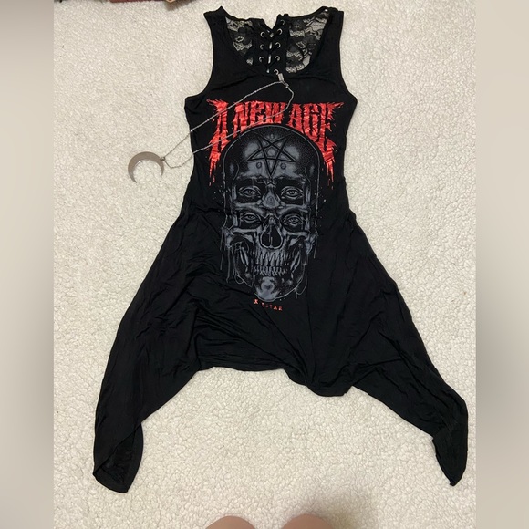 Killstar New Age Lace Back Tank Tshirt Dress Asymmetrical Tunic - Picture 2 of 7